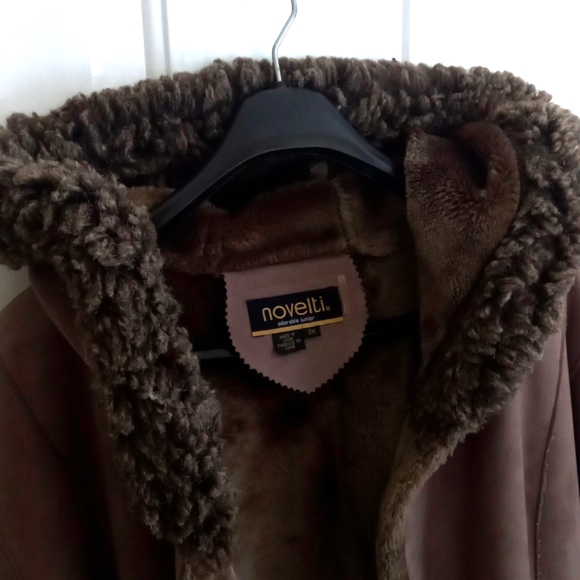 Novelti Plus 3X faux fur jacket with hoodie khaki/olive color - Picture 4 of 15